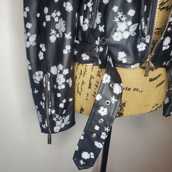 MICHAEL Michael Kors Leather Floral Moto Jacket Size Small - Picture 6 of 15